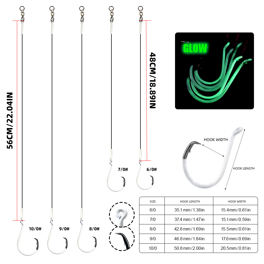 Fishing Leader Glow In Dark Circle Hook rigs - 图片 3